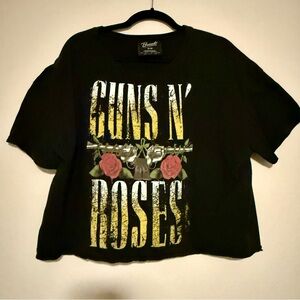 Guns N Roses Bravado Short Sleeve Cropped Tee T-shirt Black Yellow Womens Medium